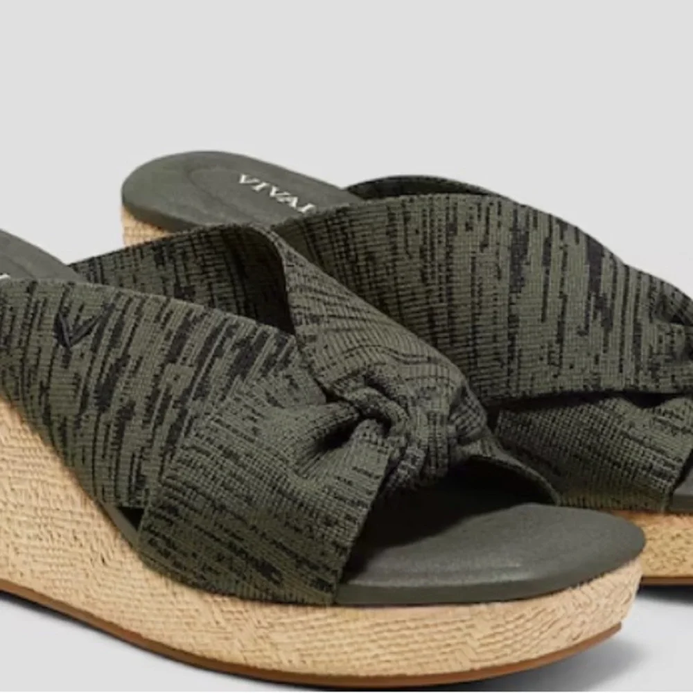 VIVAIA Square-Toe Wedge Sandals (Laura) sDark Olive Marbled Size 37.5/US 6.5 NEW